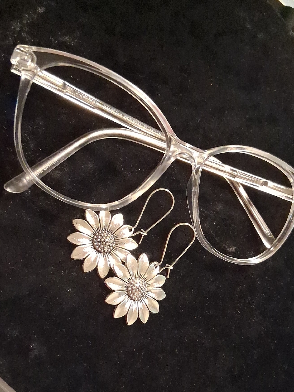 Clear Frame Glasses with Silver Sunflower Earrings - Fashion Accessories